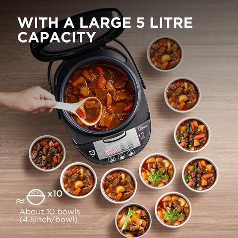 Midea 10 Cup Rice Cooker with Steamer 5L – Black