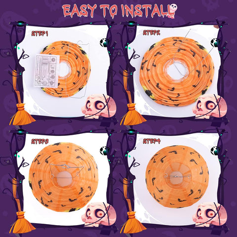 8-Piece Halloween Paper Lanterns with Pumpkin, Bat, Spider, Skeleton & Witch Designs – Foldable Hanging Halloween Decorations for Home, Garden, Parties & Trick-or-Treat Events