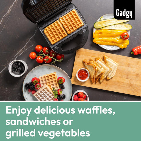 3-in-1 Belgian Waffle Maker & Sandwich Press – Removable Plates, Cool-Touch Handle, Indicator Lights, 750W Multi-Function Grill UK