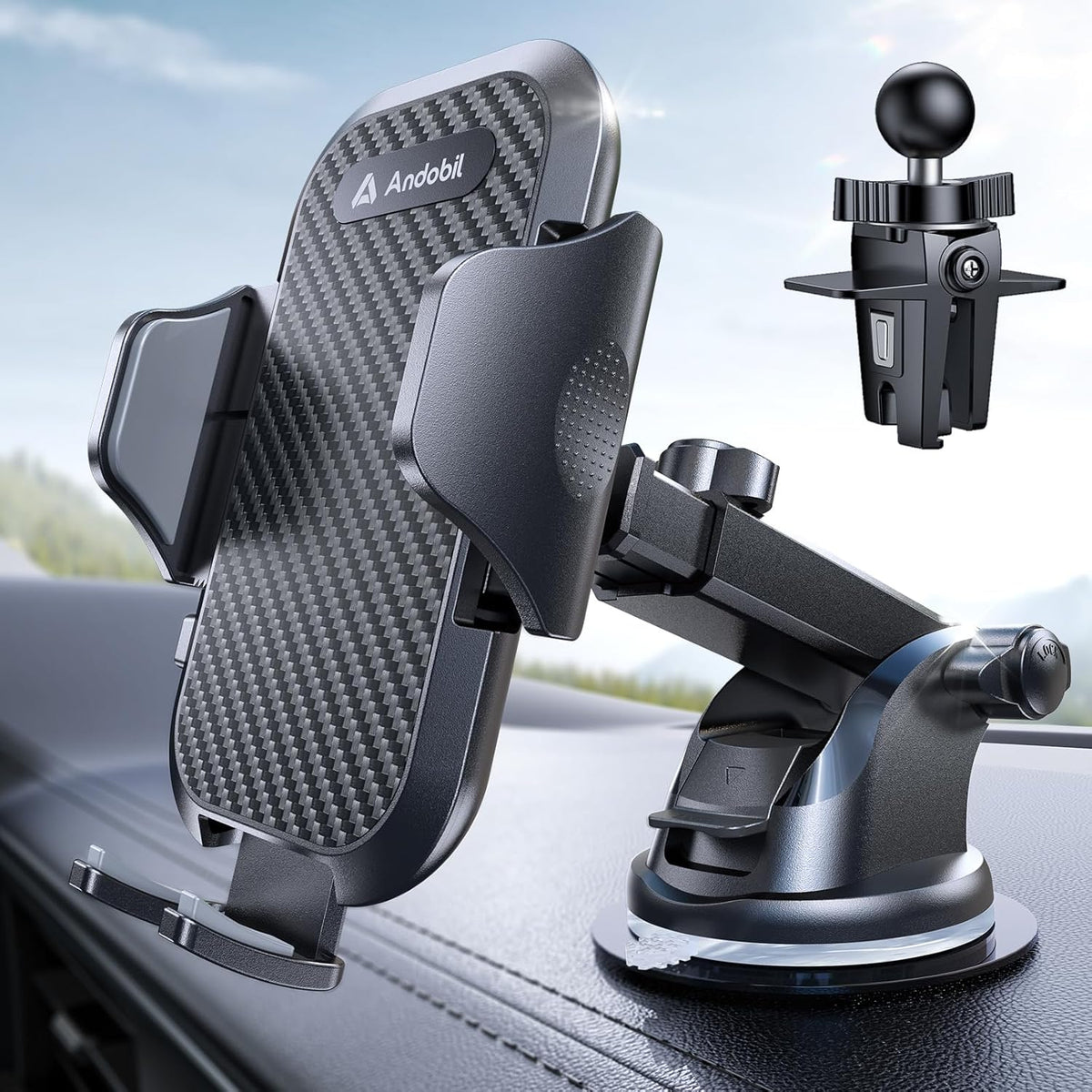 Andobil 3-in-1 Car Phone Holder Military-Grade Strong Suction