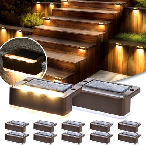 Solpex Solar Lights for Outdoor, 12 Pack Stair Lights, Waterproof Solar Light, LED Lighting for Outdoor Stairs, Steps, Fence, Garden, Yard, Patio, Gutter, Pathway, Decoration (Warm White,Brown)