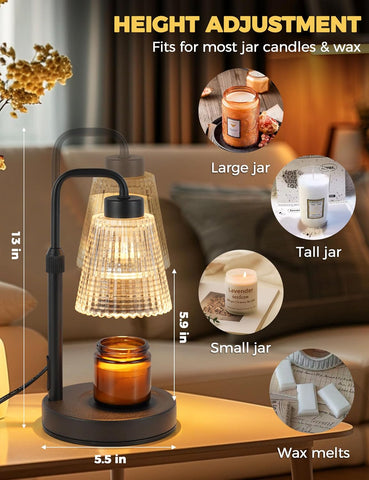 GODONLIF Candle Warmer Lamp with Timer – Dimmable Electric Candle Warmer with Adjustable Height, Glass Shade & 50W Halogen Bulb for Home Decor, Bedrooms & Offices