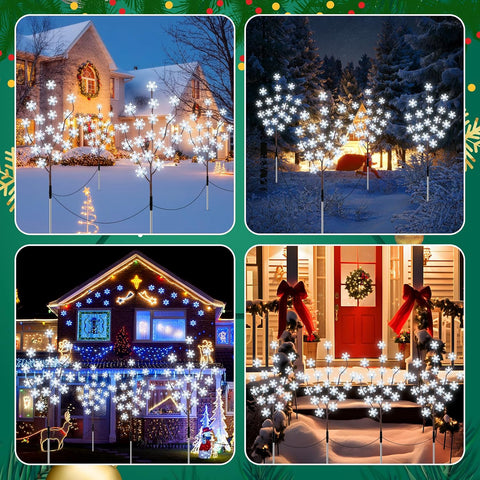 Solar Lights Outdoor Garden, 4 Pack 80 LED Snowflake Christmas Lights, 8 Mode Solar Powered Garden Light Waterproof, Snowflake Pathway Light Ornaments for Yard Patio Decorations