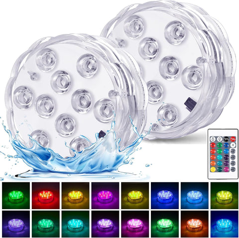 2 Pcs Submersible LED Pool Lights with Remote Control – Waterproof Colour Changing Underwater Lights for Pools, Ponds, Aquariums, Vases & Events