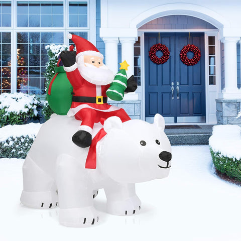 COSTWAY Inflatable Santa Claus with LED Lights, Self-Inflating Blow Up Christmas Decoration for Indoor Outdoor Yard