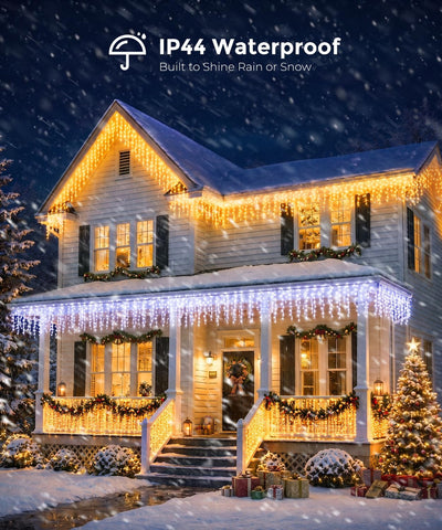 Quntis Smart Christmas Icicle Lights 5m – App & Remote Controlled Multicolour LED Outdoor Fairy Lights with Music Sync, 60+ Modes & IP44 Waterproof Design - Turn Your Home Into a Festive Light Show