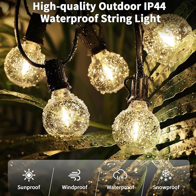 150FT Outdoor Dimmable String Lights Mains Powered Remote Control Festoon Lights,75+2 G40 LED Hanging Bulbs IP44 Waterproof for Garden Terrace Patio Backyard 