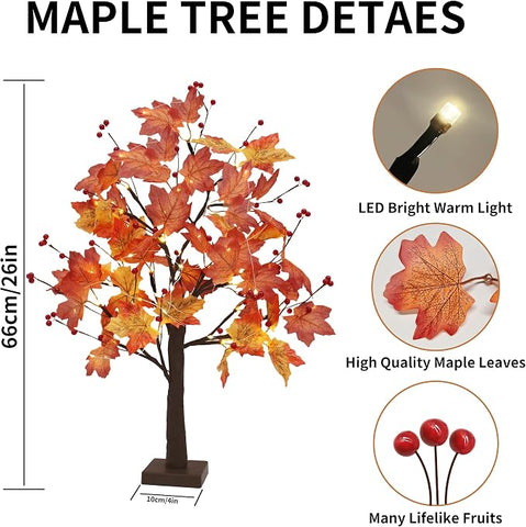 Maple Tree Autumn Lights with 74 LEDs, Autumn Tree 66 cm Autumn Decorations Autumn lights, Warm Light, Fall Decorations, USB & Battery Twig Tree with Lights, for Table Indoor Home Autumn Decorations