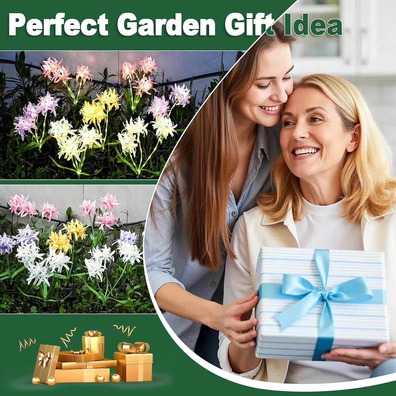 Solar Spider Lily Flower Lights, Glowing Flowers & Stems (4 Pack)