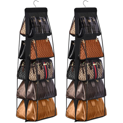 CJWLKJ 10-Pocket Hanging Handbag Organiser – Grey Clear Storage Holder for Wardrobes and Closets
