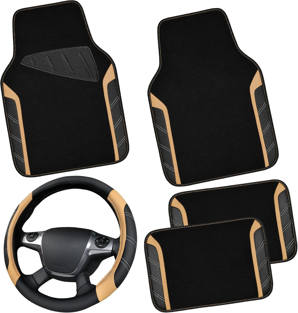 Car PASS Microfiber Steering Wheel Cover and Waterproof Car Mats Combo