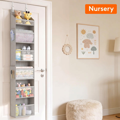 Lifewit 4-Tier Over Door Diaper Organiser, Beige – Space-Saving Hanging Nursery Storage with Mesh Windows