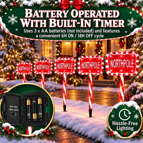 ADEPTNA 5 Piece Candy Cane Christmas Pathway Lights 60 Warm 6 Hour Timer