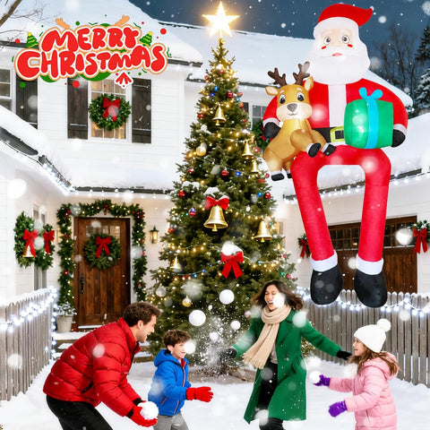 9.5FT Inflatable Climbing Santa with Gift Box & Reindeer Baby – Outdoor