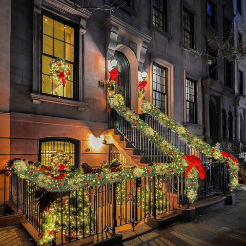 9FT Gold Christmas Garland with LED Lights – Festive Indoor Outdoor Decor