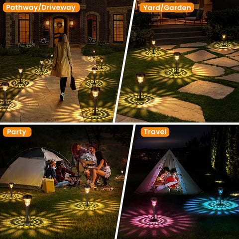 ONEWAY Garden Lights Solar Powered Waterproof,8 Pack Solar Lights Outdoor Garden Stake with Warm White & RGB,Ultra-Bright Solar Stake Lights Garden Ornaments,Solar Path Lights for Yard Lawn Landscape