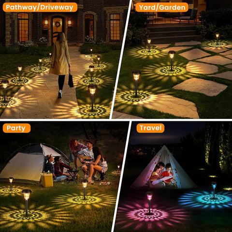 Close-up of IP65 waterproof LED RGB solar lights with color-changing feature

