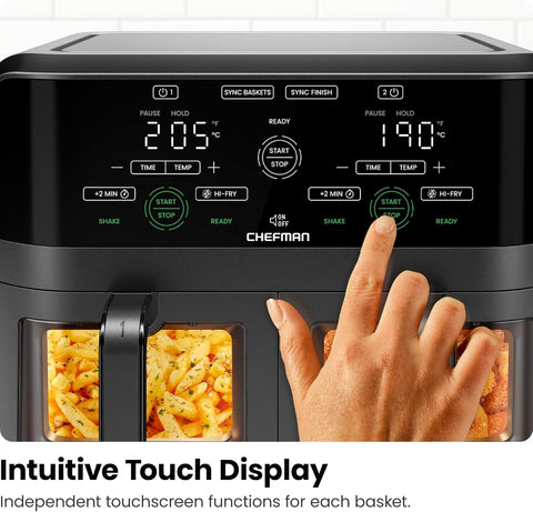5.6L Dual Air Fryer Oven – Double Drawer, Sync Finish, Hi-Fry, Auto Shutoff, Easy View Windows & Dishwasher Safe Baskets