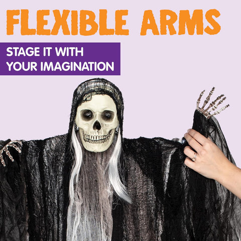 JOYIN 3 Pack Hanging Halloween Skeleton Grim Reaper Decorations – Scary Ghost Skeletons with Adjustable Arms for Indoor & Outdoor Halloween Displays, Parties & Events