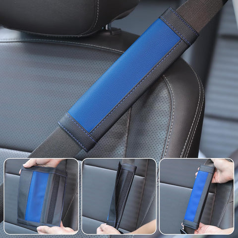 COFIT Car Seat Belt Pads – Blue and Black Microfiber Leather Strap Protectors (2 Pack)