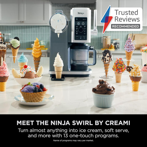 Swirl by CREAMi Soft Serve & Ice Cream Maker – Platinum Silver | 13 Functions | 2 Tubs | Ice Cream, Gelato, Sorbet & More