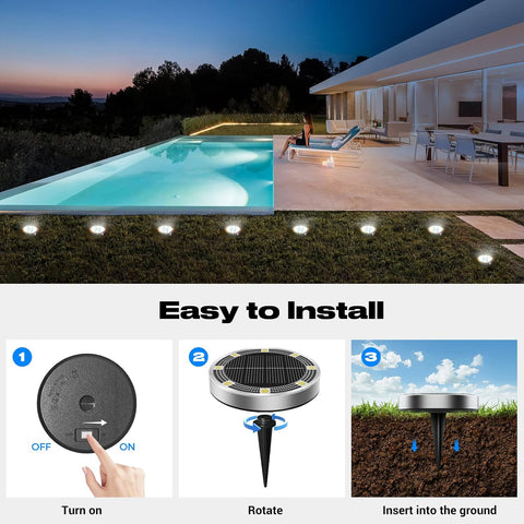 Peasur - Solar Ground Lights Outdoor, 16 Pack Solar Powered Flat Disk Lights, IP68 Waterproof, Anti-Rust, Landscape Lighting for Pathway, Garden