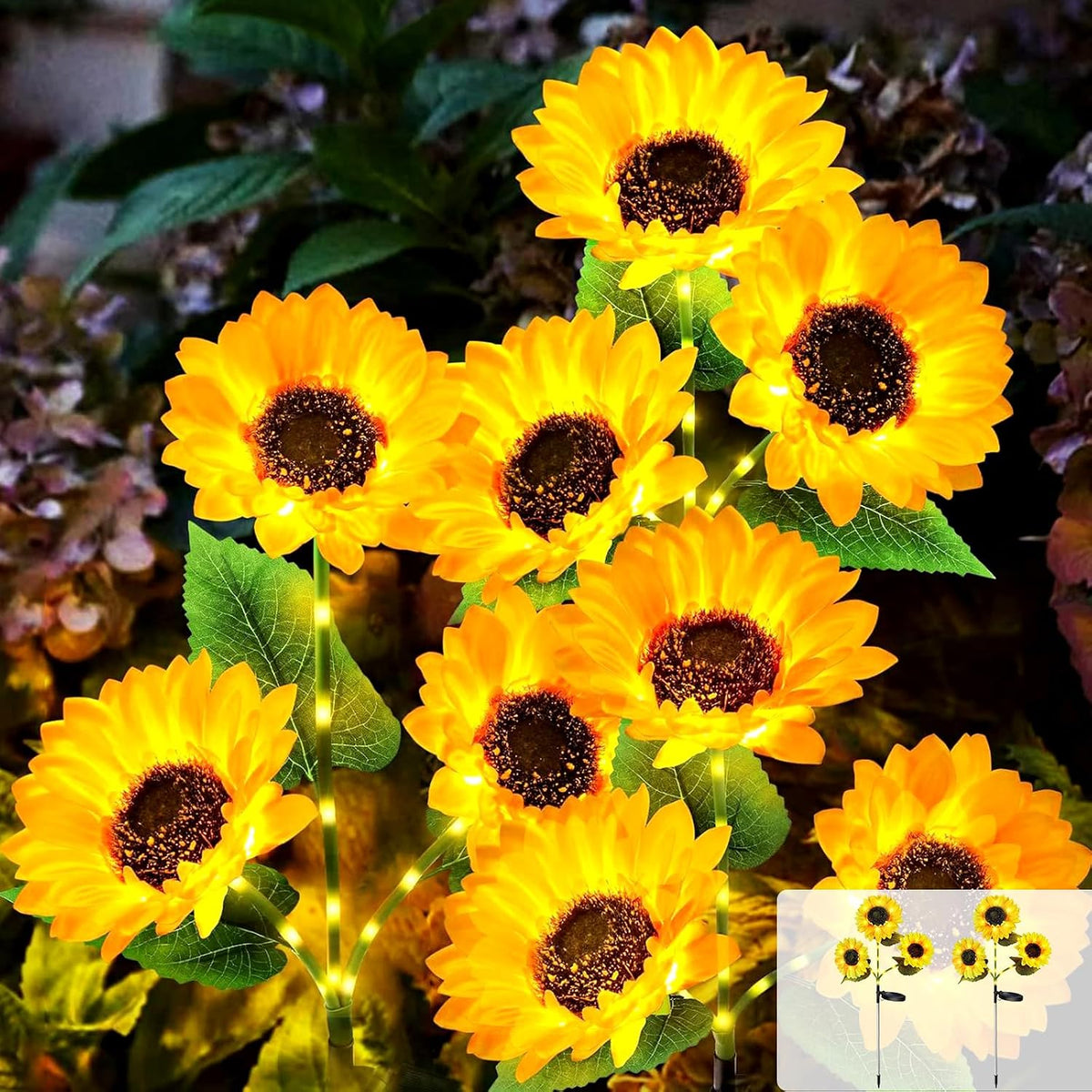 2 Pcs Solar Sunflower Lights, Stake Lamp with 6 Sunflower, 42Leds Outdoor Garden Waterproof Flower Lights, Solar Lights Flowers, Decorative Lights for Patio, Backyard, Xmas, Pathway Lighting