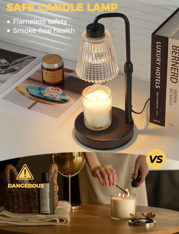 GODONLIF Candle Warmer Lamp with Timer – Dimmable Electric Candle Warmer with Adjustable Height, Glass Shade & 50W Halogen Bulb for Home Decor, Bedrooms & Offices