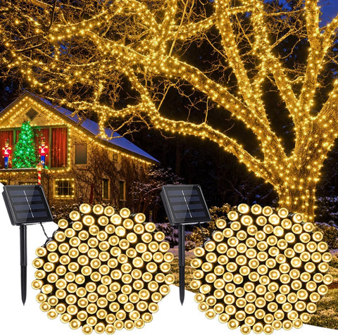 NEXVIN Solar Fairy Lights, 2Pack 66ft/20M 200 LED Outdoor String Lights, 8 Modes Waterproof Solar Christmas Lights for Garden, Party, Holiday, Tree, Yard, Patio, Xmas Decoration - Warm White