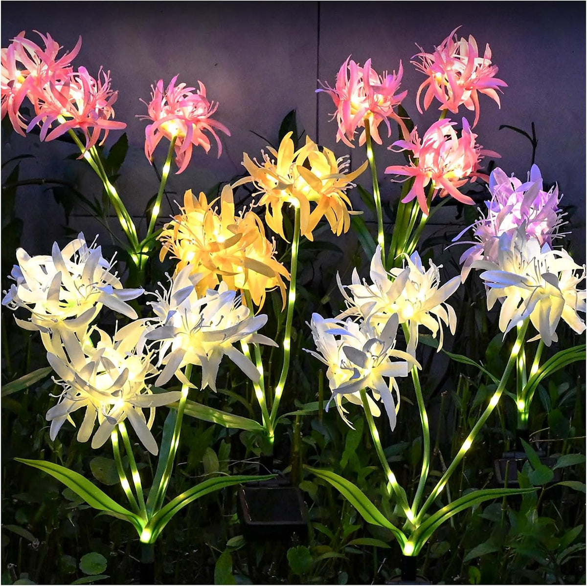Solar Spider Lily Flower Lights, Glowing Flowers & Stems (4 Pack)