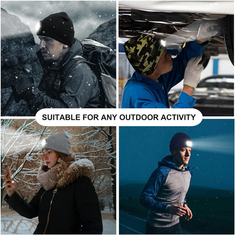 Four scenarios showing people in various outdoor conditions with text 'Suitable for any outdoor activity'.