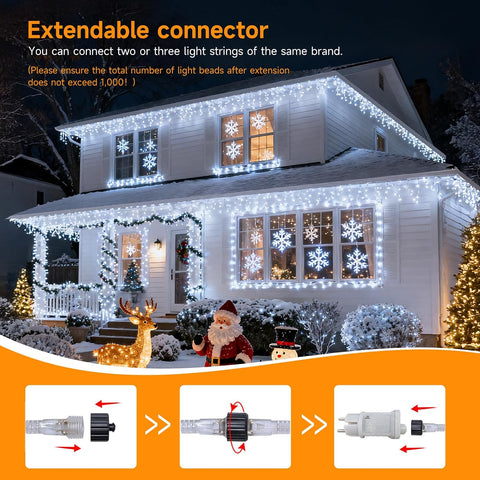 WOWDSGN 430 LED Icicle Lights Outdoor 14M Cool White Christmas Lights – 8 Modes, Timer & IP44 Waterproof Drops for Roofs, Gardens & Windows - Turn Your Home Into a Winter Wonderland