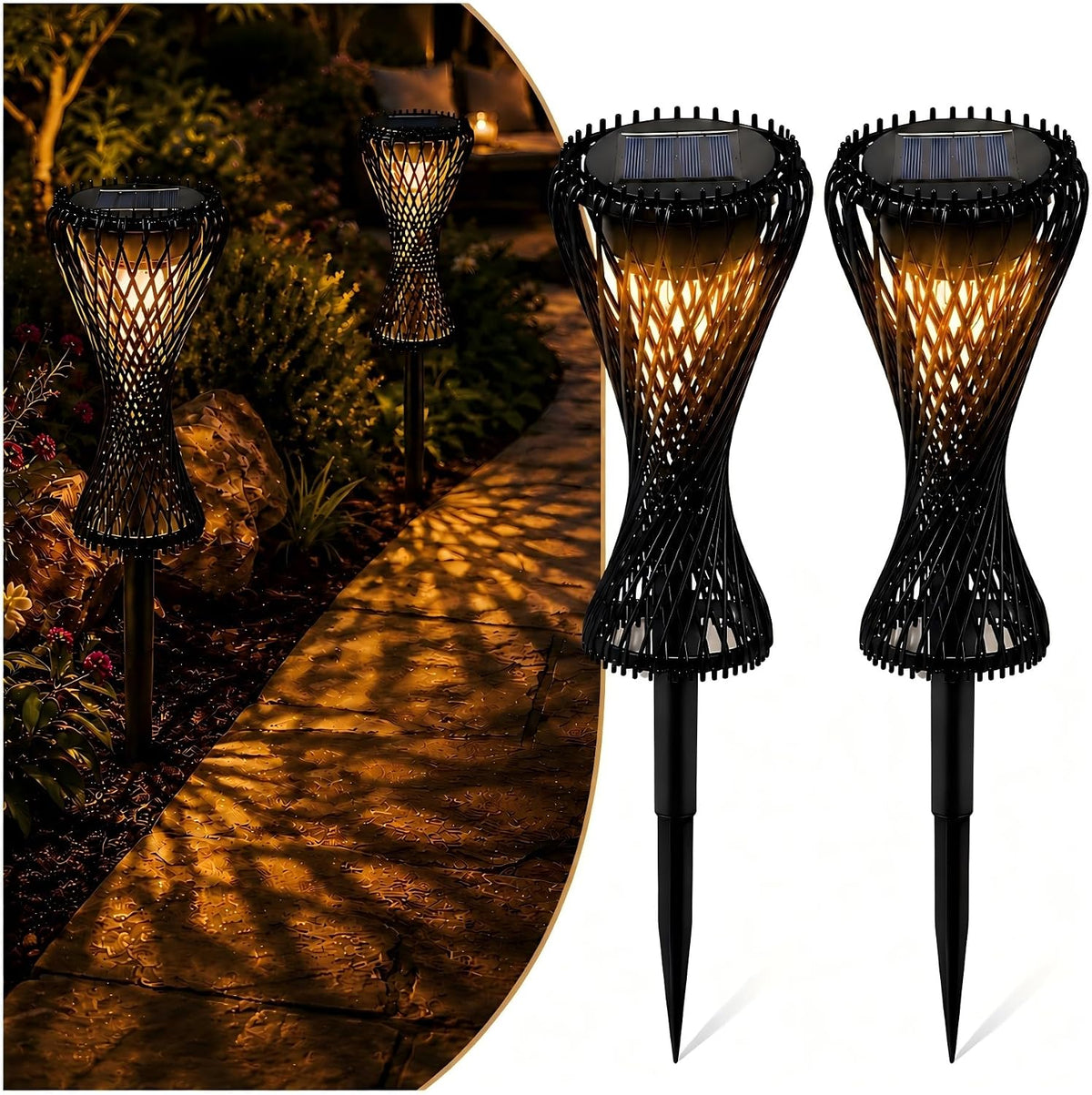 Solar Pathway Lights Outdoor Waterproof, Twisted Rattan Shadow Lights