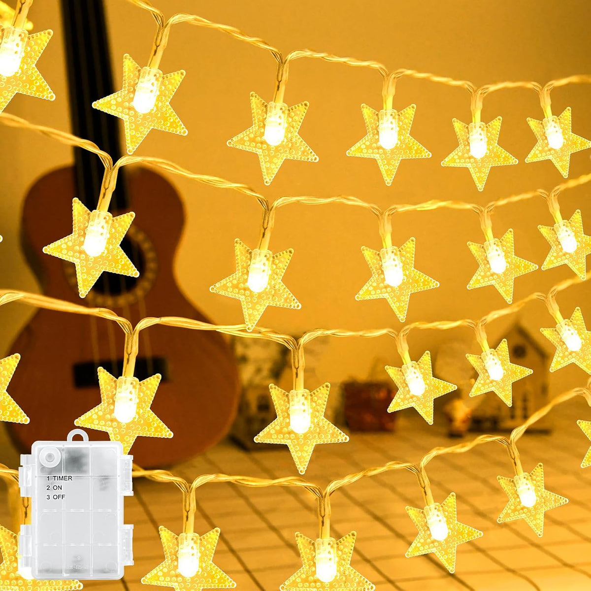 BOLWEO Star Fairy Lights 3M 20 LED String Lights Warm White Battery Operated