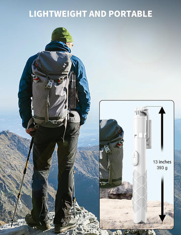 71" White Phone Selfie Stick Tripod with Remote for iPhone & Android