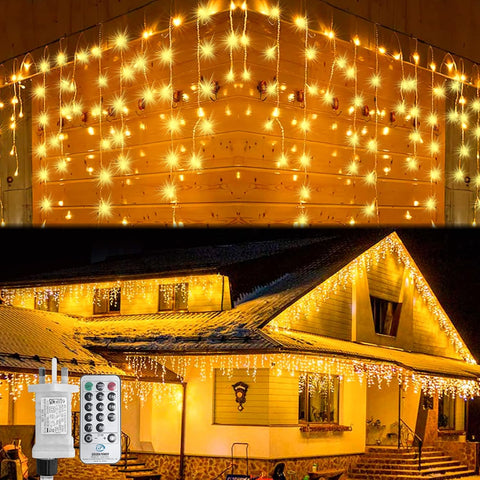 660 LED 20m Icicle Christmas Lights Warm White – Outdoor Festive Lighting for Rooflines, Gutters & Gardens - Bring a Cosy Winter Glow to Your Home
