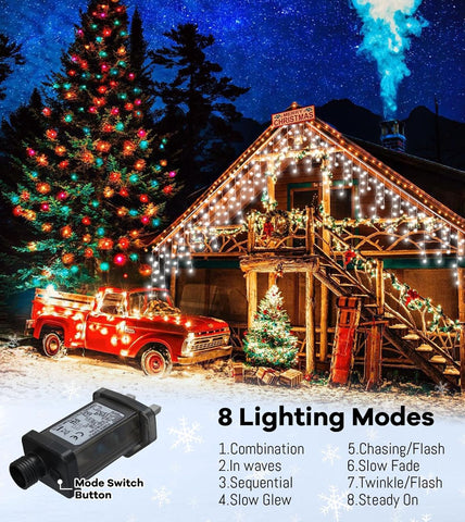 LITOHOM Icicle Outdoor Christmas Lights 460 LEDs 17.5M Cool White Waterproof