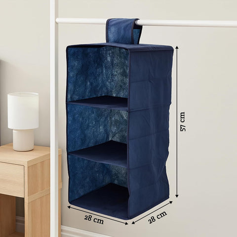 Premier Housewares 3-Section Hanging Garment Organiser, Blue – Lightweight Wardrobe Storage for Shoes, Clothes & Seasonal Essentials