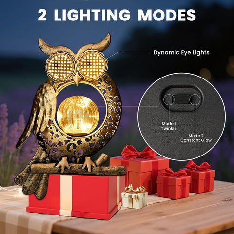 Solar Lights Outdoor Garden-Weatherproof Owl Solar Garden Lights with Auto On/Off, 2 Mode LED Lights, Dynamic Eye Lighting for Patio, Yard, Pathway, Birthday Gifts for Women, Mum