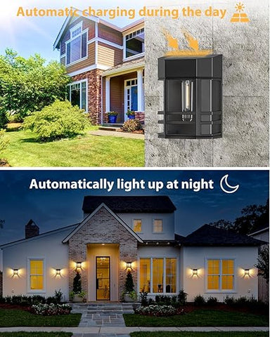 Retro Solar Fence Lights 4-Pack - IP65 Waterproof LED Garden Wall Lights with Vintage Style
