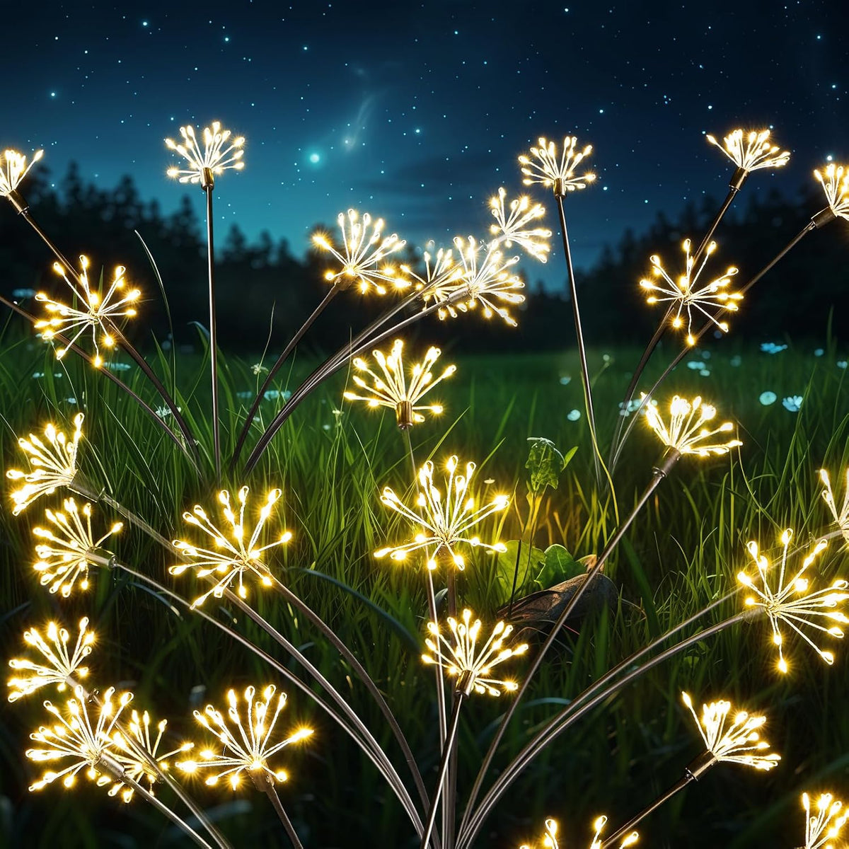 XhuangTech Solar Garden Light 2 Pack, 8 Modes Solar Firework Lights Waterproof, 160 LED Swaying Firefly Light Outdoor Decoration, Starburst Lights for Garden Patio Pathway Lawn (Warm)