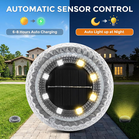Solar Lights Outdoor Garden - 10 Pack Solar Ground Lights, 8 LED Warm White Solar-Powered Disk Light Outdoor, IP65 Waterproof Landscape Lighting for Garden Pathway Lawn Patio Yard
