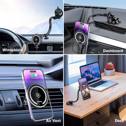 MagJIEYX MagSafe Car Mount Wireless Charger with Gooseneck Arm and 18W Adapter
