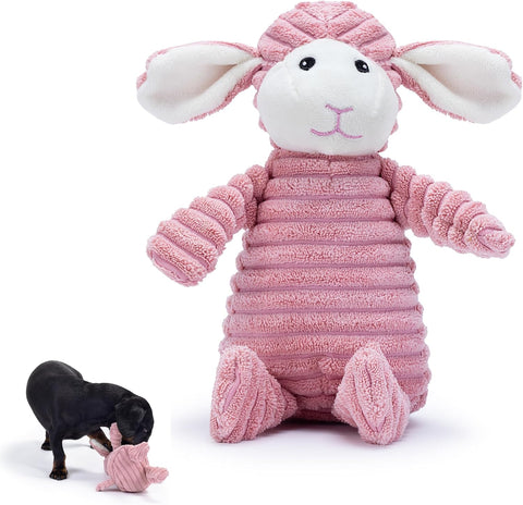 Zappi Co Pink Lamb Plush Dog Toy with Squeaker