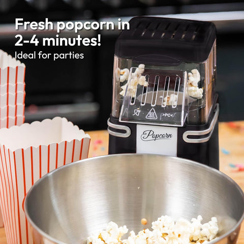 Gadgy Hot Air Popcorn Maker Black – Oil-Free Retro Popcorn Machine