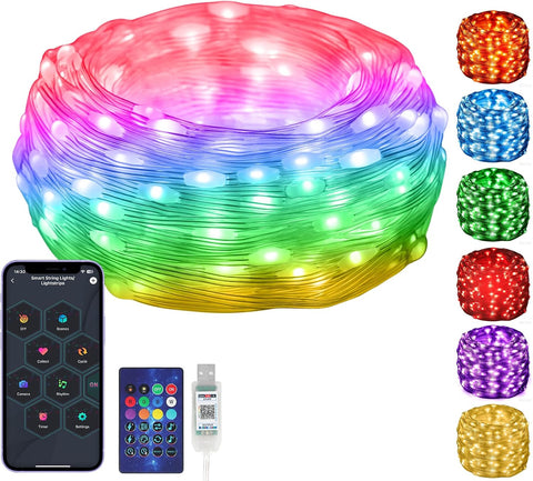 Electight 5m RGB Smart Fairy String Lights – 50 LED Bluetooth App & Remote Control Waterproof Colour Changing Lights for Christmas, Weddings, Bedrooms & Gardens