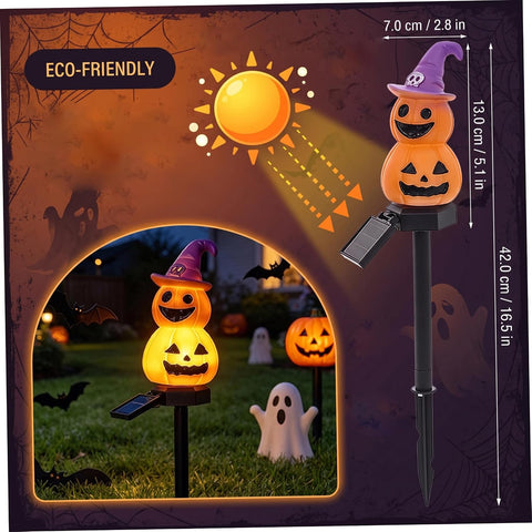 Waterproof Warm Solar Halloween Pathway Lights, Stake Lights for Garden, Walkway, Yard Decor, Spooky Outdoor Lighting, Pumpkin
