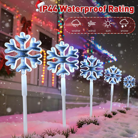 Quntis 3D LED Christmas Pathway Snowflake Lights 4Pack Mains Powered Christmas Path Infinity Lights with 8 Modes Timer Memory Function Mirror Tunnel Effect Xmas Decor Outdoor for Garden Yard Lawn