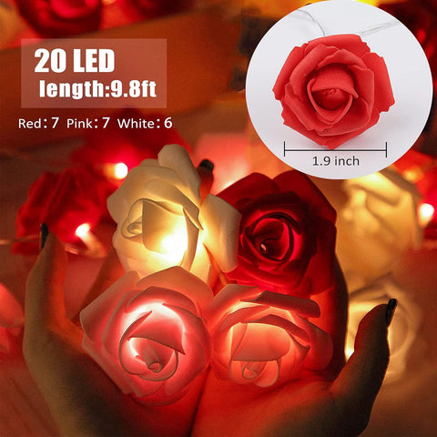 Rose Flower LED String Lights, 9.8ft Battery Operated Fairy Garland for Romantic Home & Event Décor