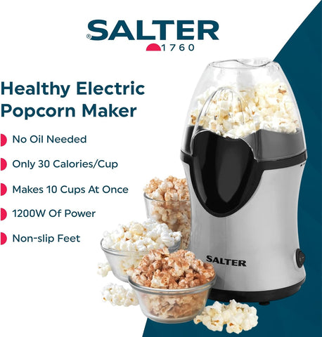Salter EK2902 Electric Popcorn Maker – Silver 1200W